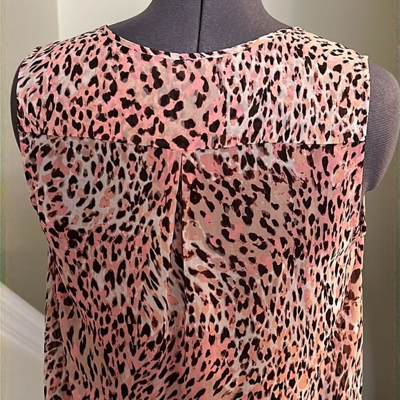 CABI Beguile Sheer V-Neck Tunic Top M Pink/Brown Style #108 EUC - Picture 5 of 6